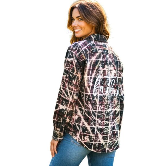 Lion of Judah Cross Custom Christian Upcycled Plaid Flannel Long Sleeve Shirt - Picture 2 of 7